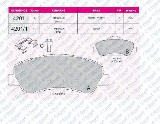 BESER 4201 Fren Balatasi On P301-C Elysee Eb2 (1.2vti 12v) Ec5 (1.6vti 16v) P308 Ii 2013->  ####